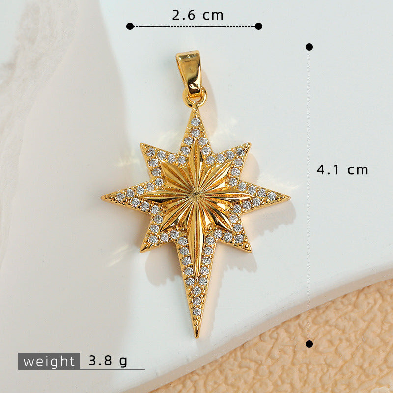 European and American Cross-Border Popular 2025 New Eight-Pointed Star DIY Accessories Pendant Micro-Embedded Earrings Jewelry Pendant Pendant