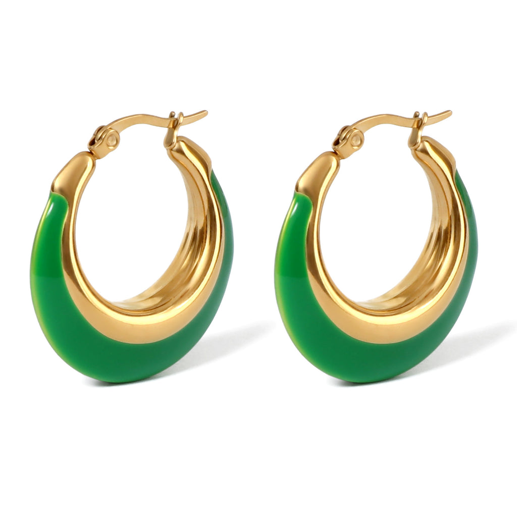 Justop European and American Cross-Border Retro Geometric Circle Earrings High-End Drip Glaze Earrings Fashion Enamel Drip Oil Earrings