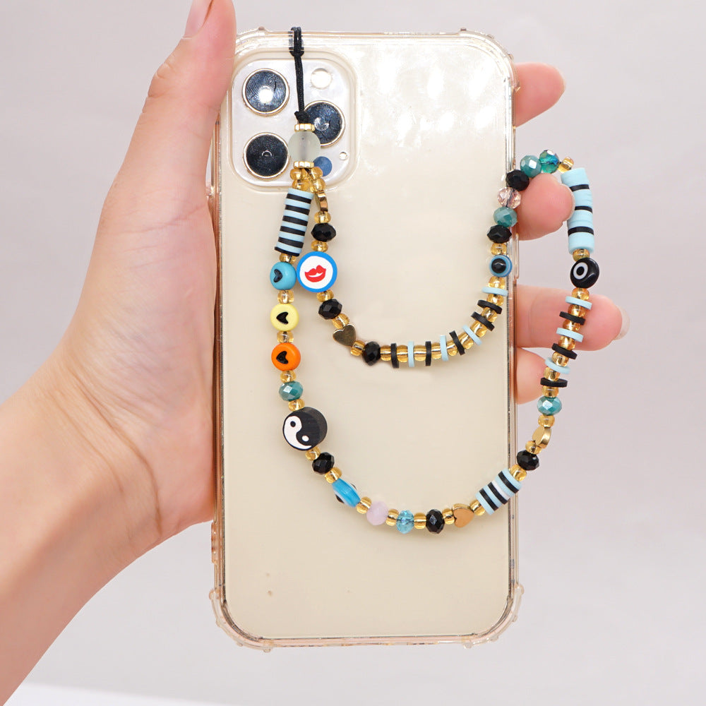 Factory direct supply handmade beaded mobile phone lanyard bluetooth speaker lanyard flashlight fan selfie stick U disk sling