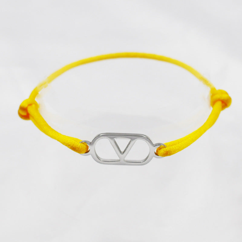 Cross-Border Supply Export Hand-Woven Couple Stainless Steel Warren V Hand Rope Cut Out English Letter Hand Rope Adjustable