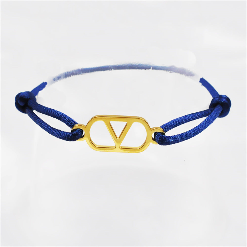 Cross-Border Supply Export Hand-Woven Couple Stainless Steel Warren V Hand Rope Cut Out English Letter Hand Rope Adjustable