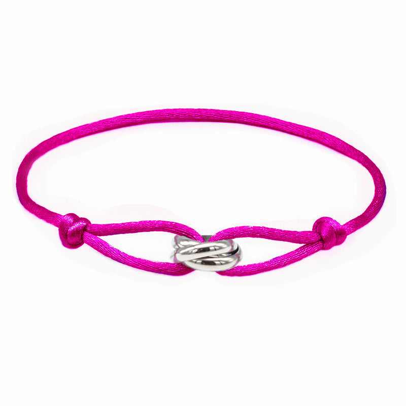 Cross-border supply of foreign trade hand-woven couples stainless steel DIY hand rope three-color three-ring hand rope adjustable bracelet
