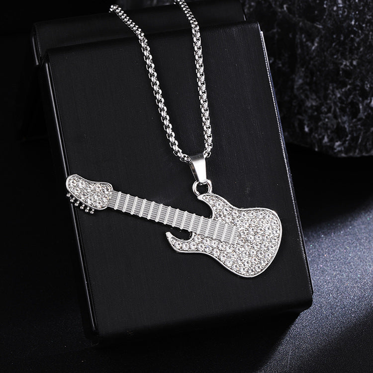 New Guitar Pendant Necklace for Men, Colorful Oil-Drip Alloy Instrument Stainless Steel Pendant DIY Jewelry Accessories for Women