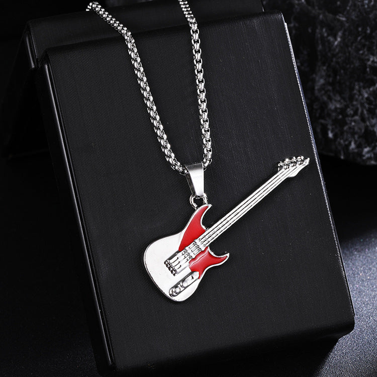 New Guitar Pendant Necklace for Men, Colorful Oil-Drip Alloy Instrument Stainless Steel Pendant DIY Jewelry Accessories for Women