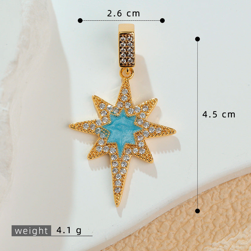 European and American Cross-Border Popular 2025 New Eight-Pointed Star DIY Accessories Pendant Micro-Embedded Earrings Jewelry Pendant Pendant