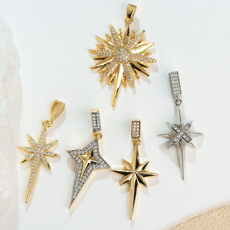 European and American Cross-Border Popular 2025 New Eight-Pointed Star DIY Accessories Pendant Micro-Embedded Earrings Jewelry Pendant Pendant