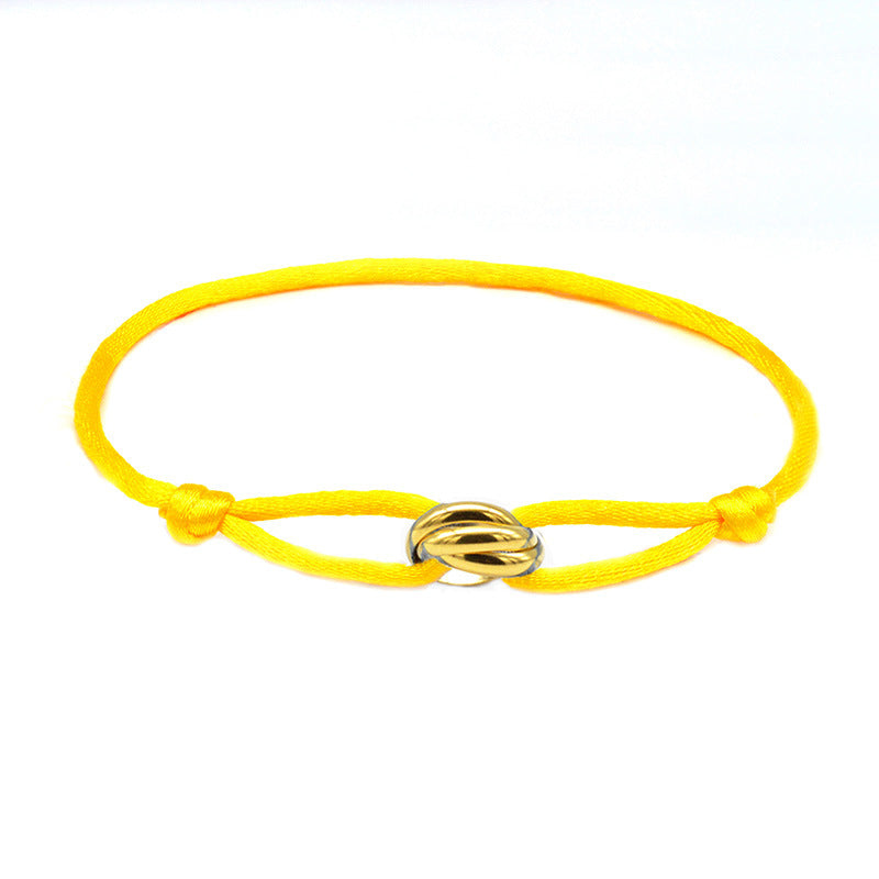 Cross-border supply of foreign trade hand-woven couples stainless steel DIY hand rope three-color three-ring hand rope adjustable bracelet