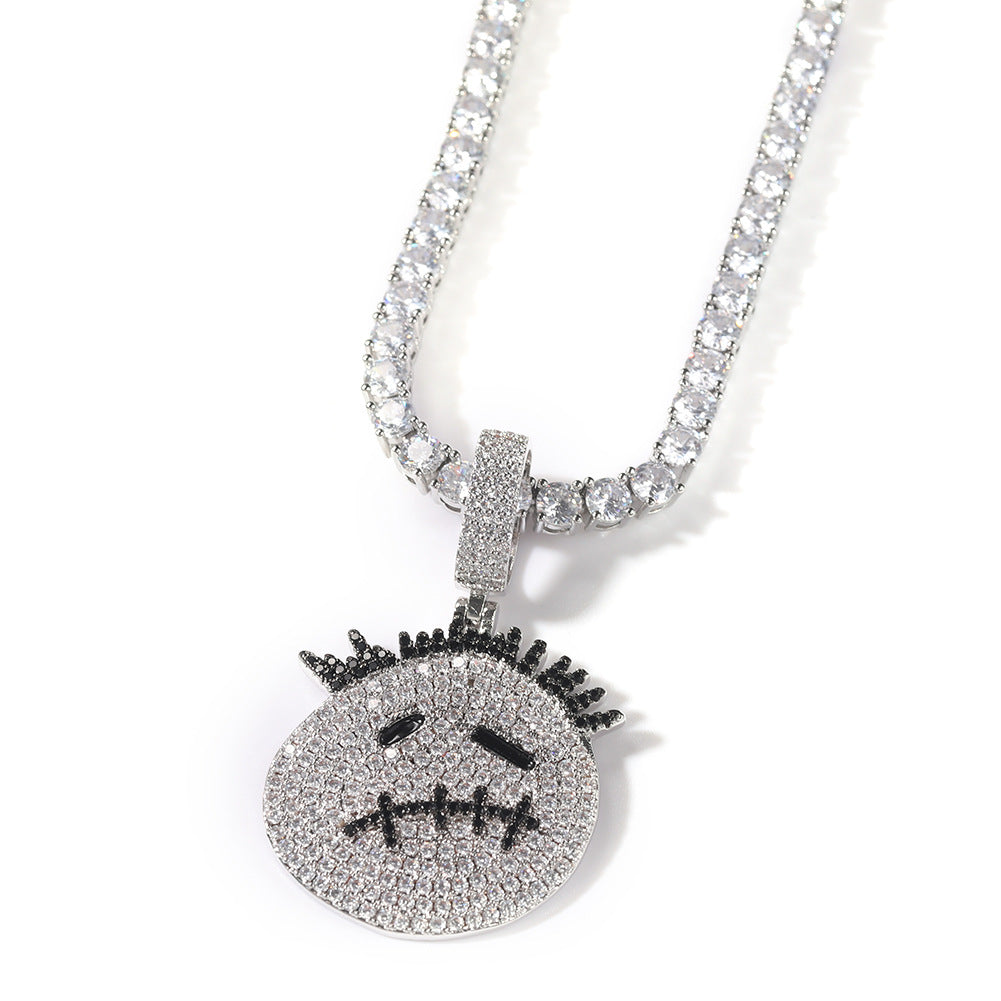 Gu Meng New Product Small Prickly Head Cartoon Hip Hop Men's Necklace Pendant European and American Street Fashion Brand Zircon Pendant