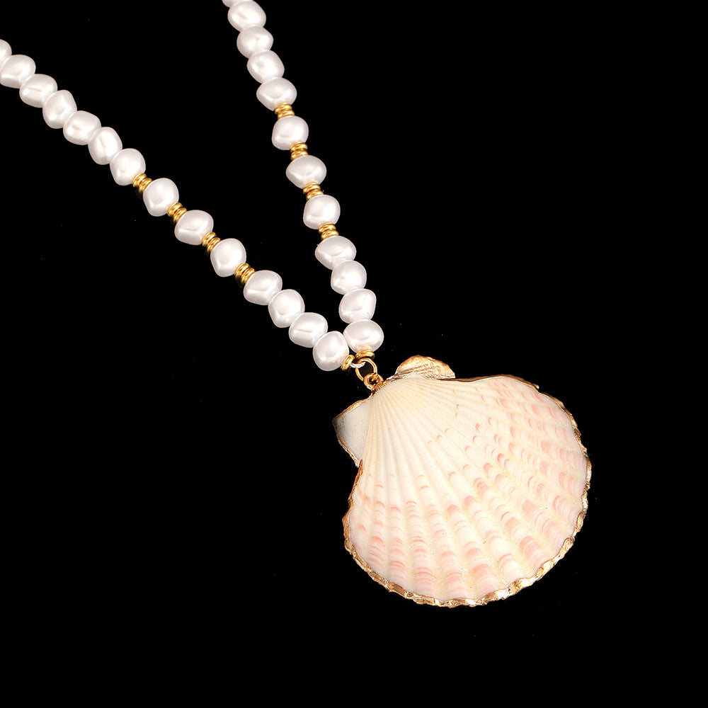 Cross-Border Stainless Steel Necklace Shell Titanium Steel Pendant New Pearl Jewelry Seaside Accessories European and American Non-Fading Jewelry