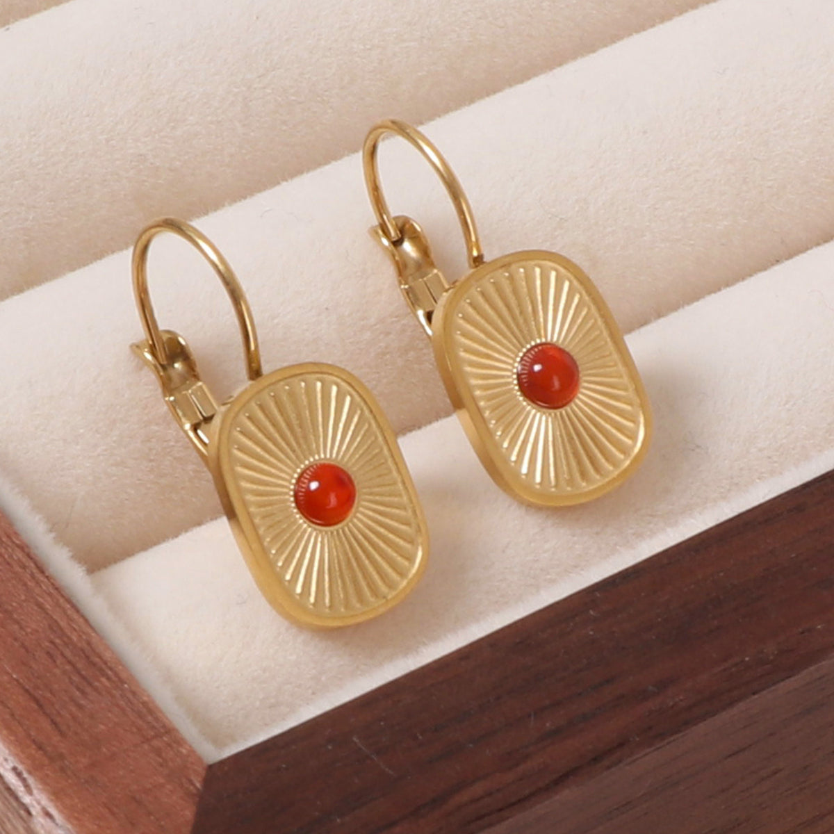 Justop French Ins Natural Stone Red Agate Earrings Stainless Steel Electroplated Polished Earrings Retro Earrings Earrings
