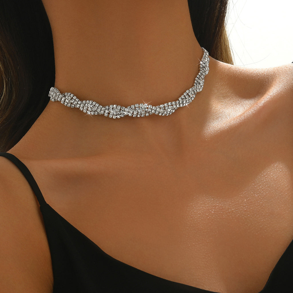 2025 Cross-border Bridal Accessories Necklace Wedding Fashion Rhinestone Twist Necklace Earrings Wedding Jewelry Hot Selling Daifa