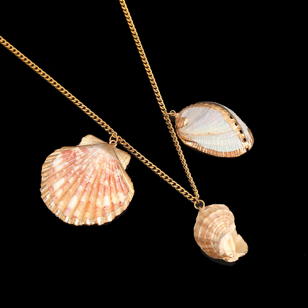Cross-Border Stainless Steel Necklace Shell Titanium Steel Pendant New Pearl Jewelry Seaside Accessories European and American Non-Fading Jewelry