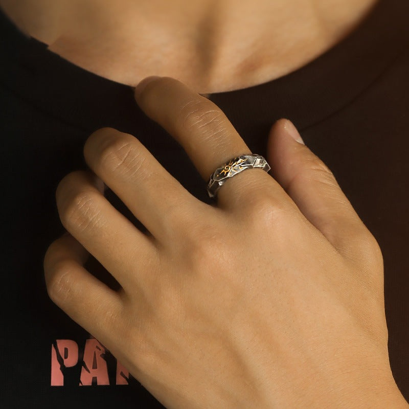 Advanced Sense silver Wishing Stone Ring Men's Zinc Alloy Flare Ring Unique Finger Ring Jewelry Men's Ring Wholesale