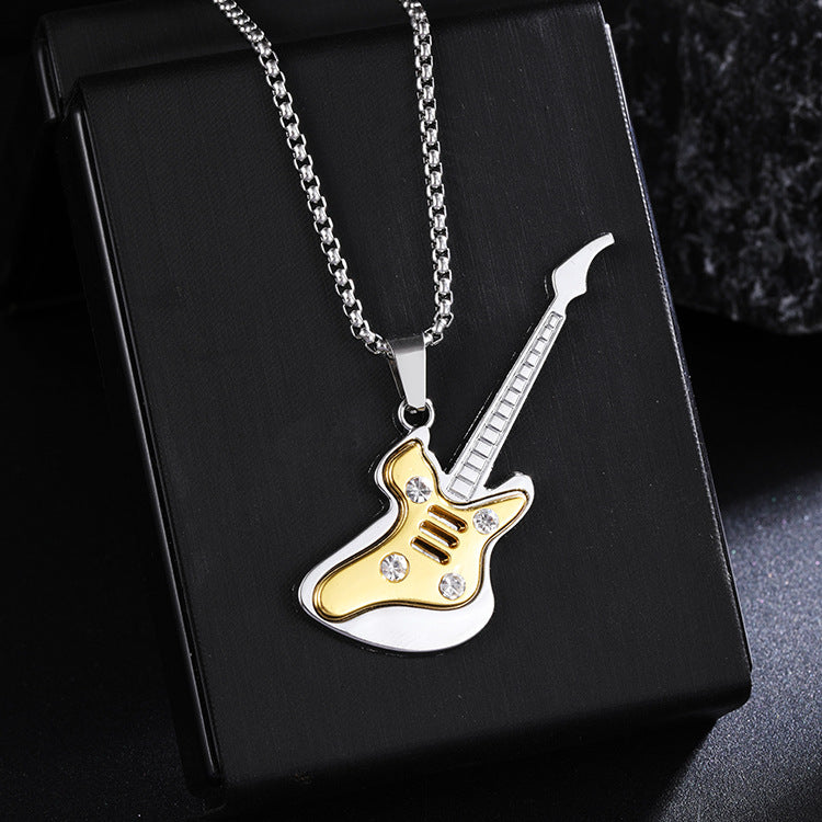 New Guitar Pendant Necklace for Men, Colorful Oil-Drip Alloy Instrument Stainless Steel Pendant DIY Jewelry Accessories for Women