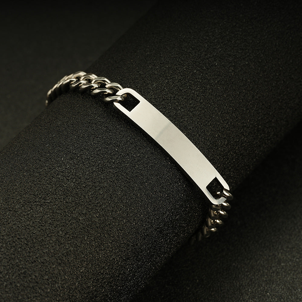 Cross-Border Amazon Hot Selling European and American Fashion Couple DIY Stainless Steel Glossy Curved Bracelet Laser Name