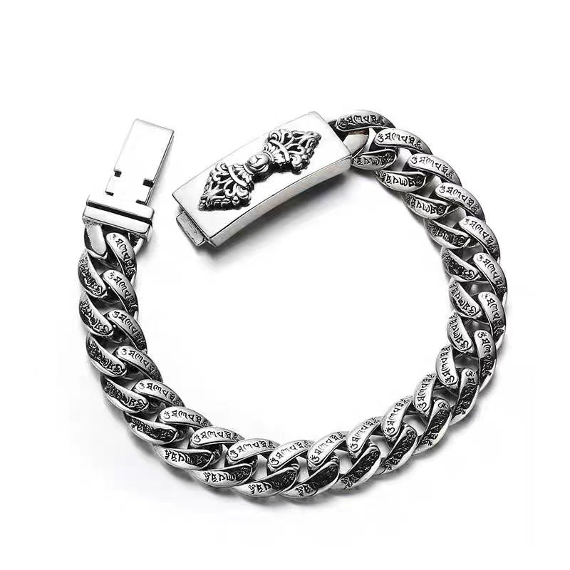 New Retro Vajra Cuban Bracelet Men's Old Thailand Fashion Silver Bracelet Trend Accessories Factory Outlet