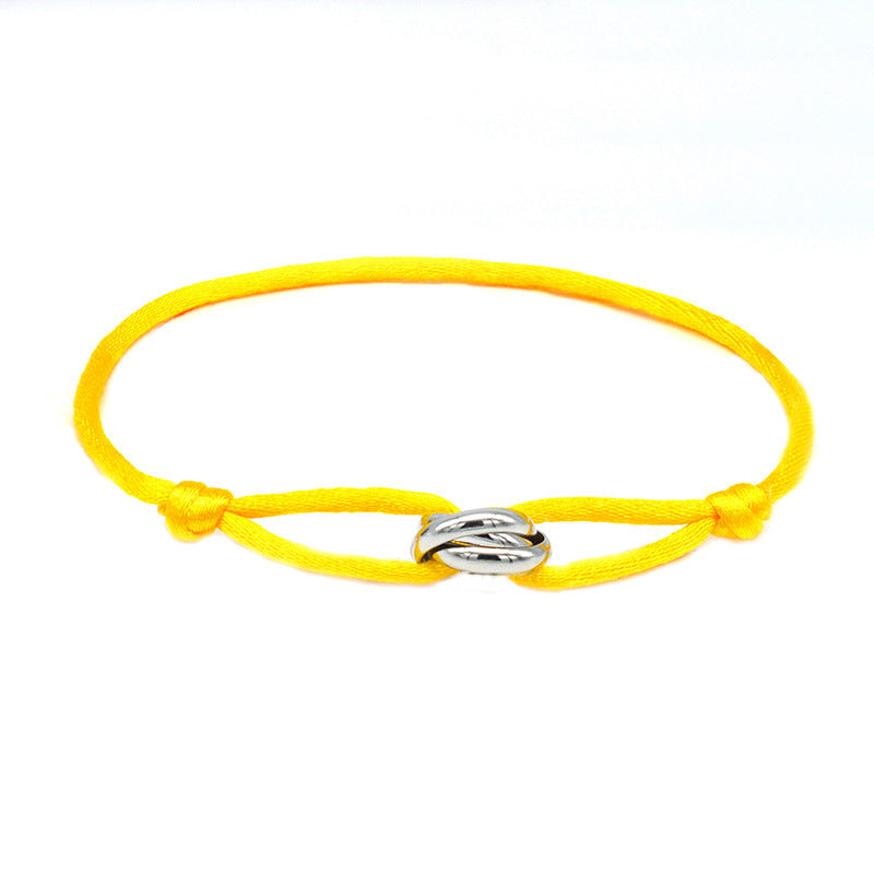 Cross-border supply of foreign trade hand-woven couples stainless steel DIY hand rope three-color three-ring hand rope adjustable bracelet