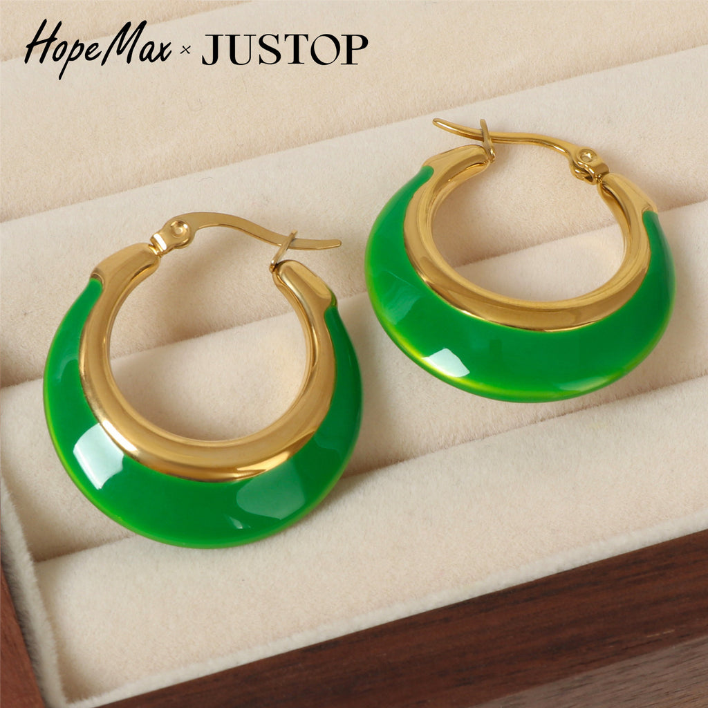 Justop European and American Cross-Border Retro Geometric Circle Earrings High-End Drip Glaze Earrings Fashion Enamel Drip Oil Earrings
