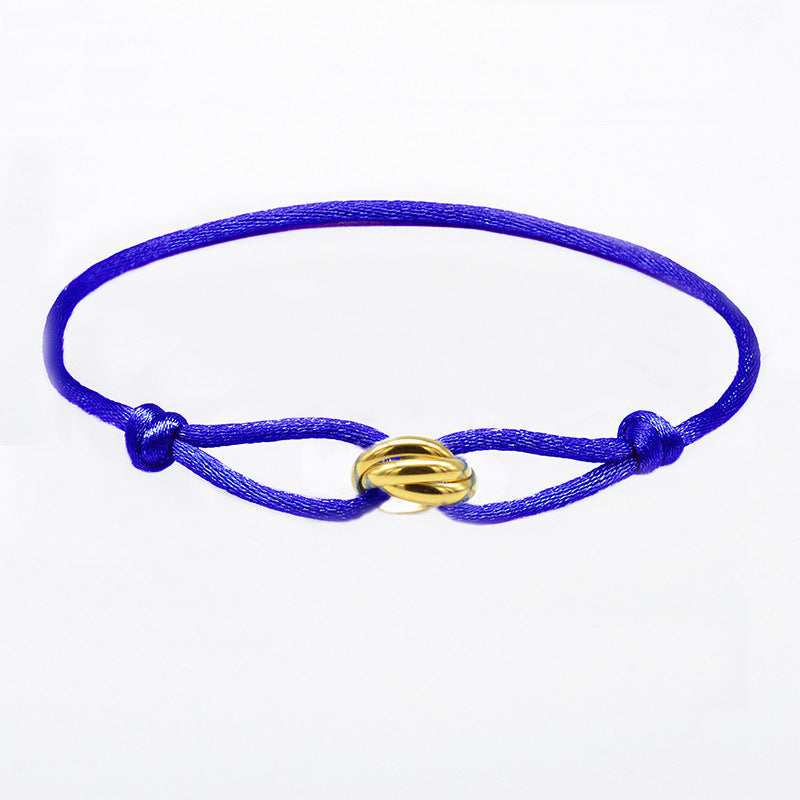 Cross-border supply of foreign trade hand-woven couples stainless steel DIY hand rope three-color three-ring hand rope adjustable bracelet
