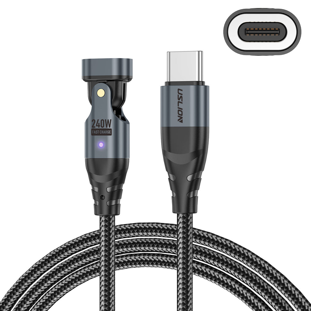 USLION Cross-border New 240W Magnetic Suction Data Line USB-C to C Notebook Computer Mobile Phone PD Fast Charge 5A