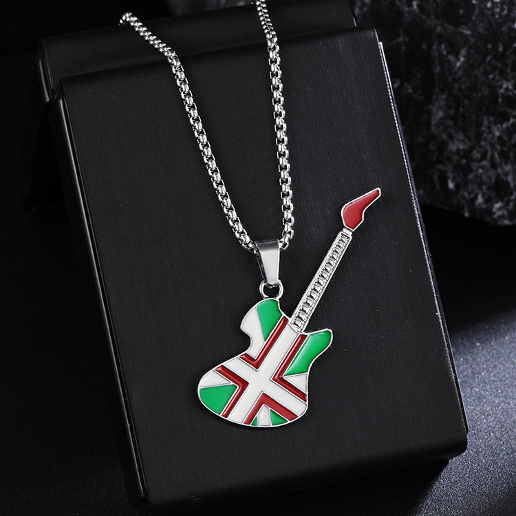 New Guitar Pendant Necklace for Men, Colorful Oil-Drip Alloy Instrument Stainless Steel Pendant DIY Jewelry Accessories for Women