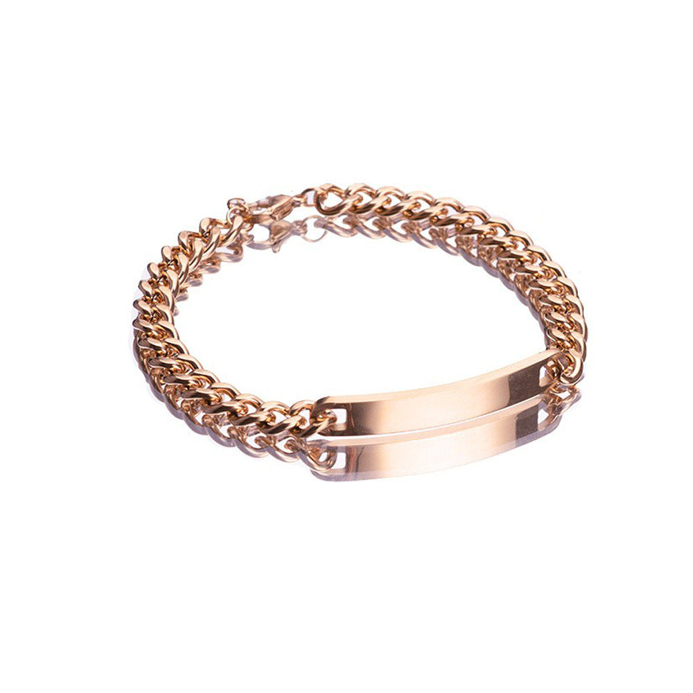 Amazon New Hot Sale 2 Pieces/Set Engravable Titanium Steel Couple's Day 18K High Quality Gold Plated Bracelet