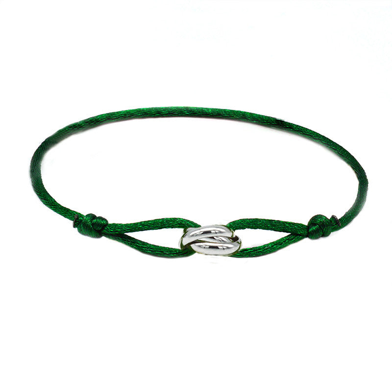 Cross-border supply of foreign trade hand-woven couples stainless steel DIY hand rope three-color three-ring hand rope adjustable bracelet