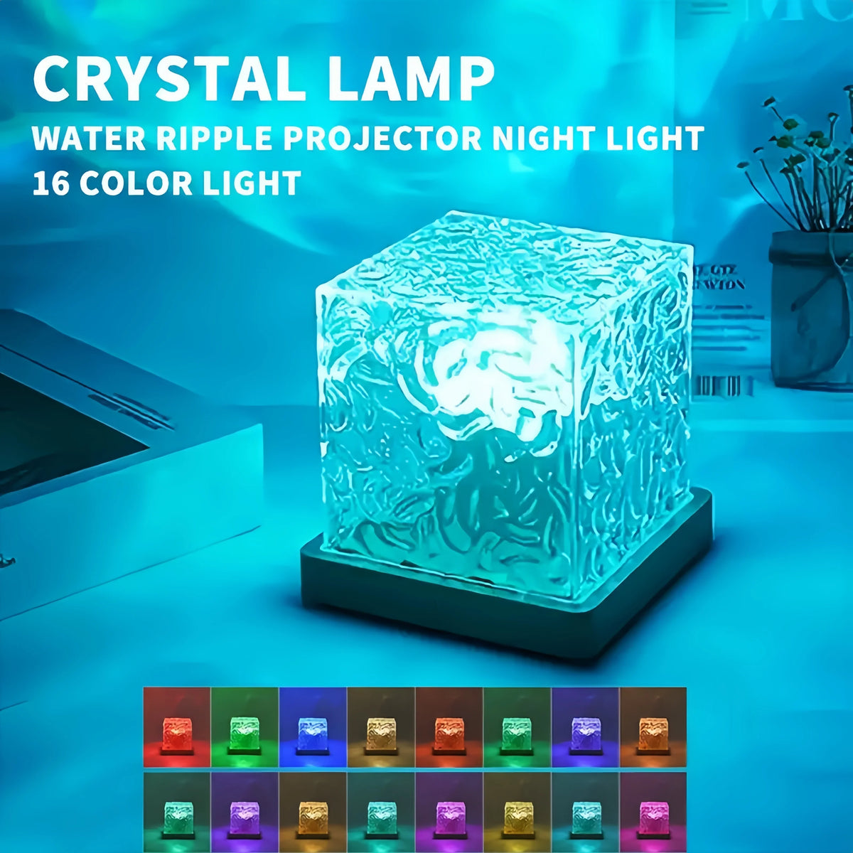 Ocean Wave Projector Light Dynamic Rotating Flame Crystal Lamp Remote 16 Colors Dimmable USB Power Supply Living Room Decor Lamp