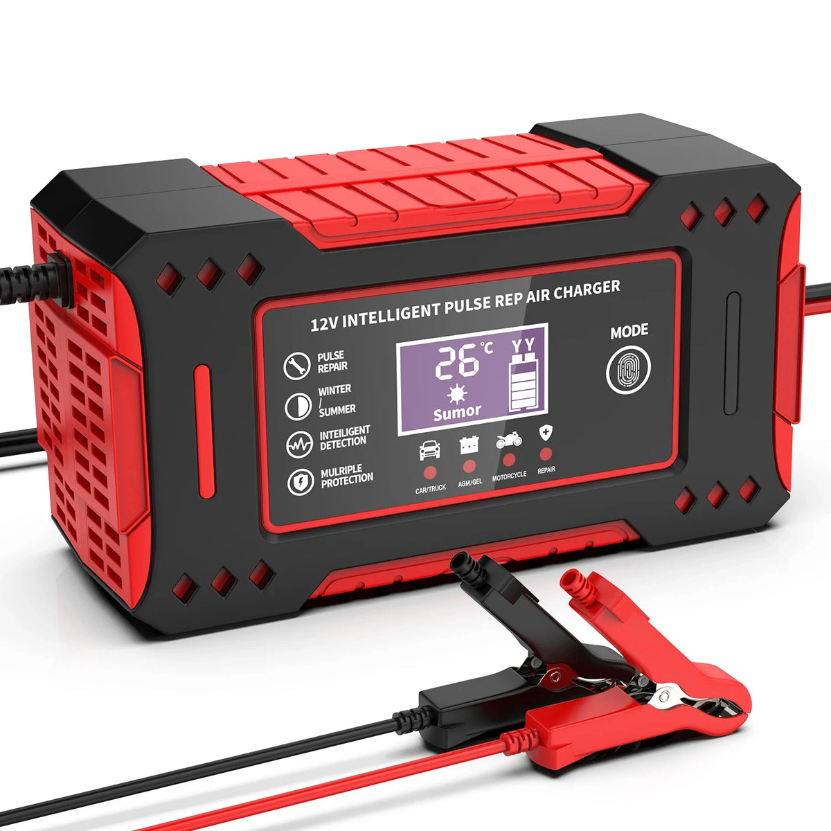Charger Car and Motorcycle Battery Charging Unit Lead-Acid Battery Repair LCD Display 6A 12V Intelligent Car Battery