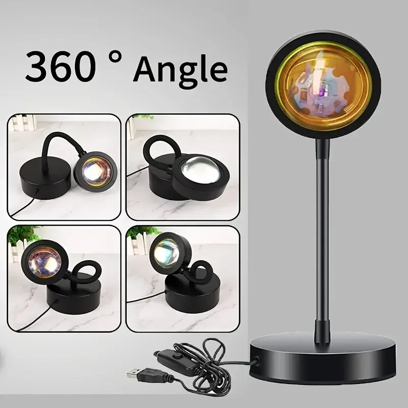 1PC Warm Sunset Projection Lamp Adjustable Stand LED Atmosphere Light for Bedroom Deco