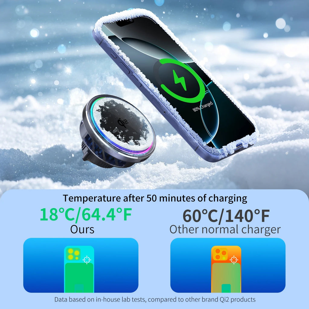 Air Vent Phone Stand RGB & Ice-Cooling & Car 25W QI2 Magnetic Wireless Charger For iPhone 17 16 15 14 13 Pro Max Fast Charging