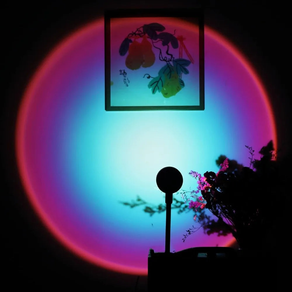 Sunset projection lamp, USB home decoration atmosphere lamp, multi-angle rotatable, suitable for home living room and bedroom