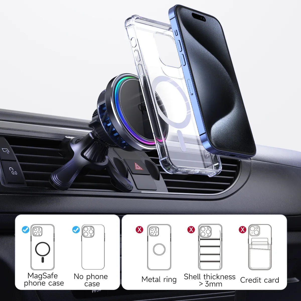 Air Vent Phone Stand RGB & Ice-Cooling & Car 25W QI2 Magnetic Wireless Charger For iPhone 17 16 15 14 13 Pro Max Fast Charging