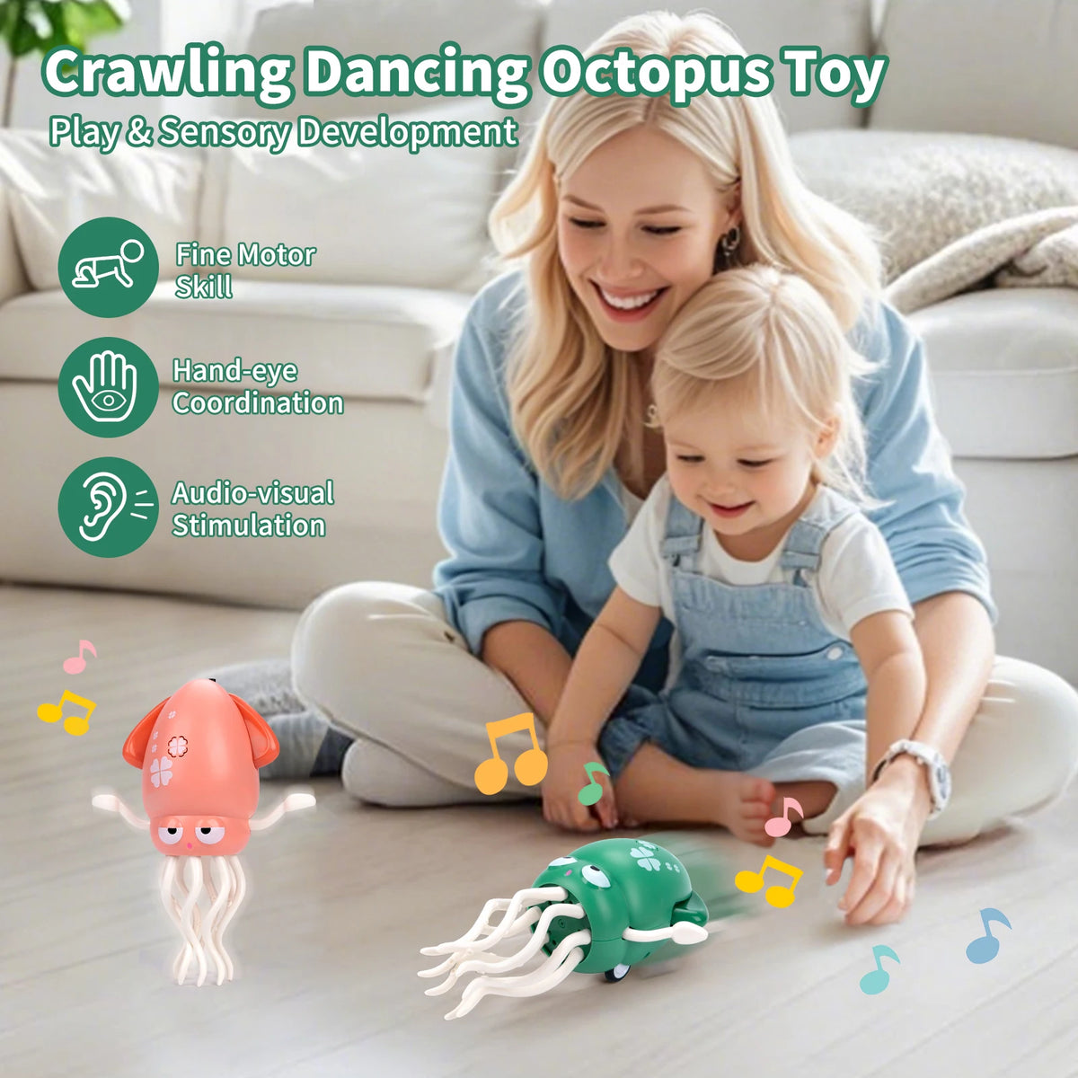 Electronic Dancing Squid Toys with Light&Music Funny Induction Lying Flat Squid Toddler Interactive Development Tummy Time Gifts