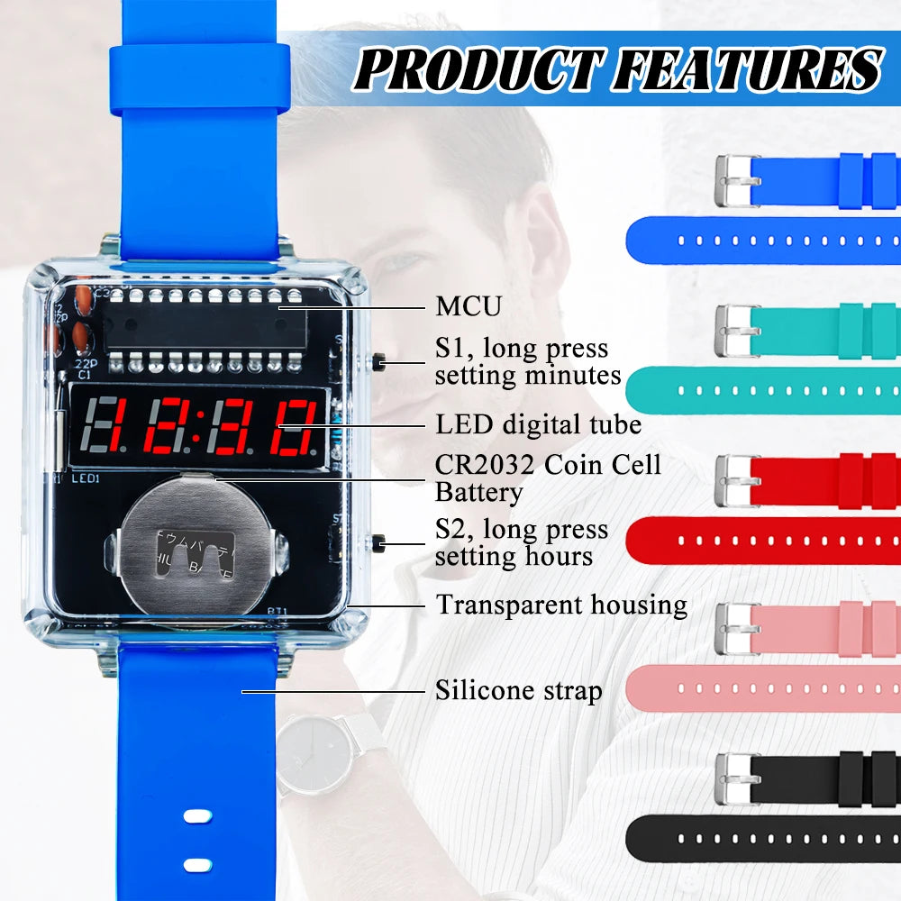 DIY Electronic Watch Kit LED Digital Tube Display Creative Soldering Project Transparent Case 3V DIY Kit Electronic