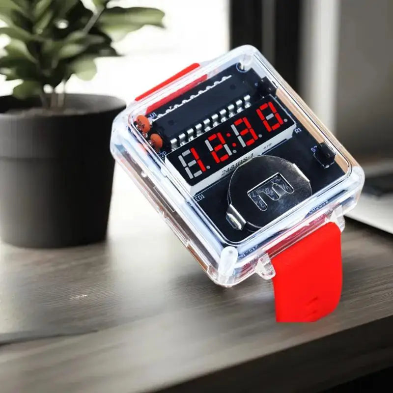 Electronic Soldering Kit DIY: Digital LED Watch, Clear Case, No Battery Included