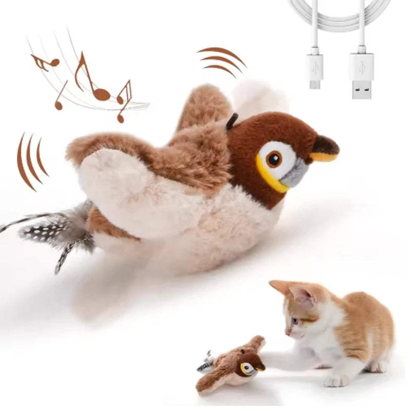 Hot Simulated Bird Cat Toy Interactive Toys Dog Rechargeable Chirping Flapping Bird(no Flying) Touch Activated Plush Pet Toy