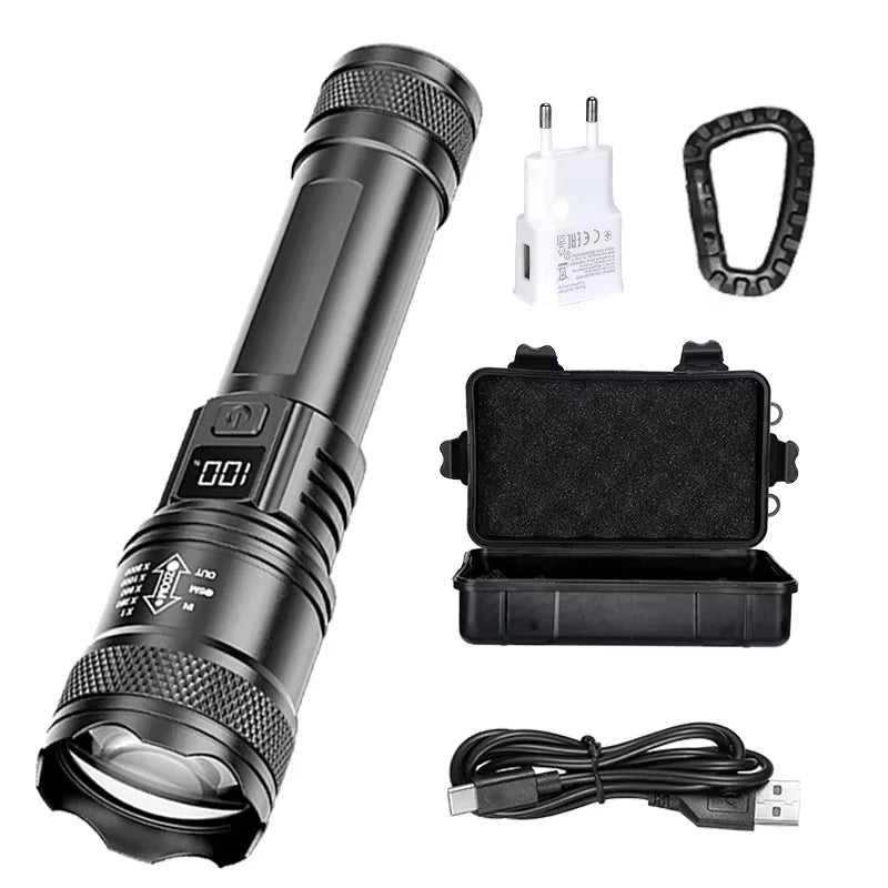 High Power 2000LM LED Flashlight Built-in Battery USB Rechargeable Strong Light Tactical Torch Outdoor Camping Hiking Lantern