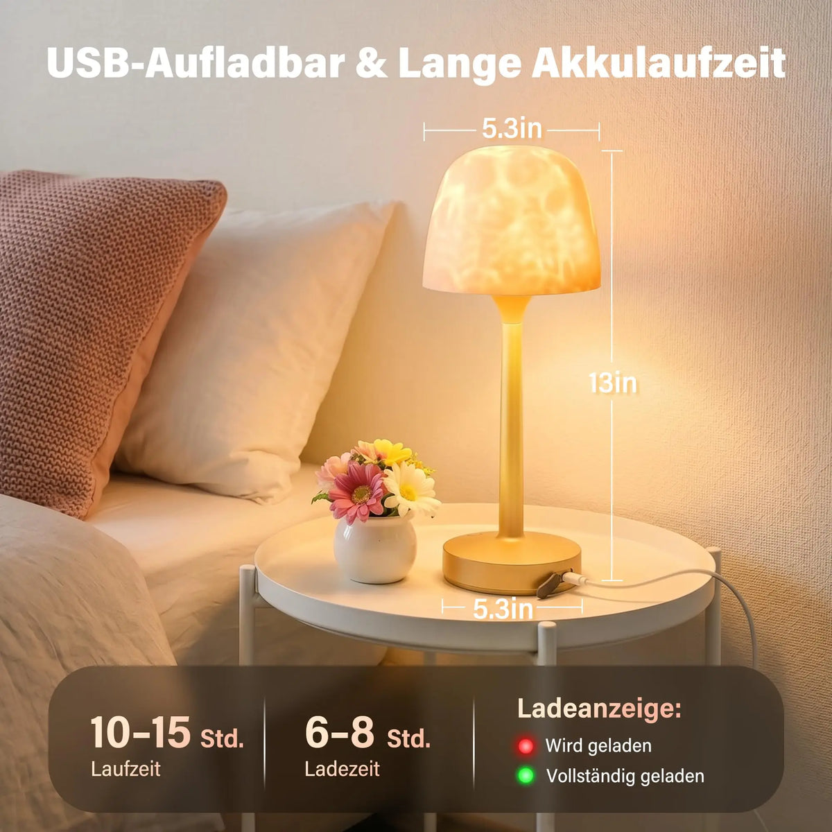 Waterproof Shower Lamp with Ocean Wave Projector for Bathroom, Cordless Rechargeable Bath Light with 16 Color Changing