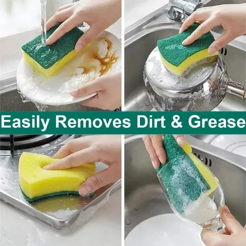 Magic Cleaning Sponge, Double-Sided Highly Absorbent, Rust & Grease Remover, Kitchen Scrub Brush, Pot Cleaner Tool