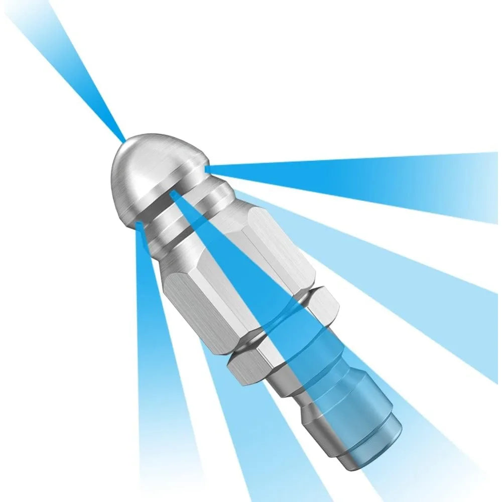 Water Rat High Pressure Nozzle 1/4 Quick Connect 1 Front 6 Rear Spray Sewer Pipe Drain Cleaning Head Pipeline Unclogging Washing