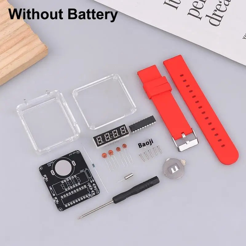 Electronic Soldering Kit DIY: Digital LED Watch, Clear Case, No Battery Included