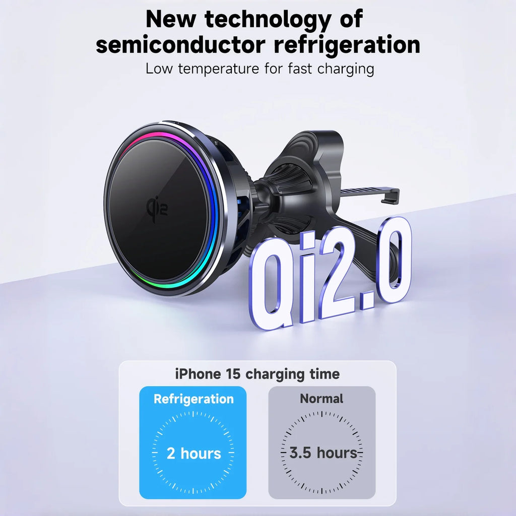Air Vent Phone Stand RGB & Ice-Cooling & Car 25W QI2 Magnetic Wireless Charger For iPhone 17 16 15 14 13 Pro Max Fast Charging