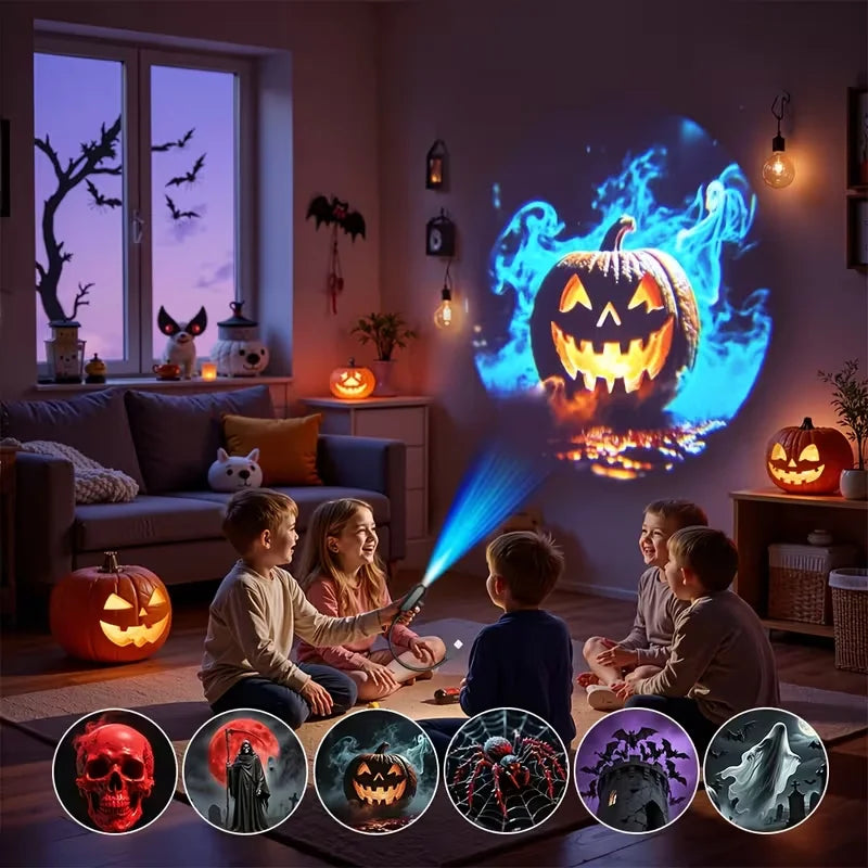 USB Halloween Projector Light 6-Pattern Adjustable LED Night Light for Halloween Christmas Atmosphere Mood Light Room Decoration