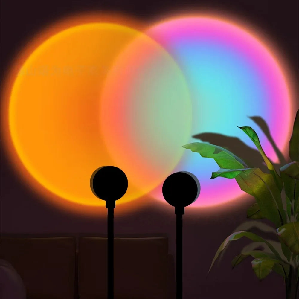 Sunset projection lamp, USB home decoration atmosphere lamp, multi-angle rotatable, suitable for home living room and bedroom