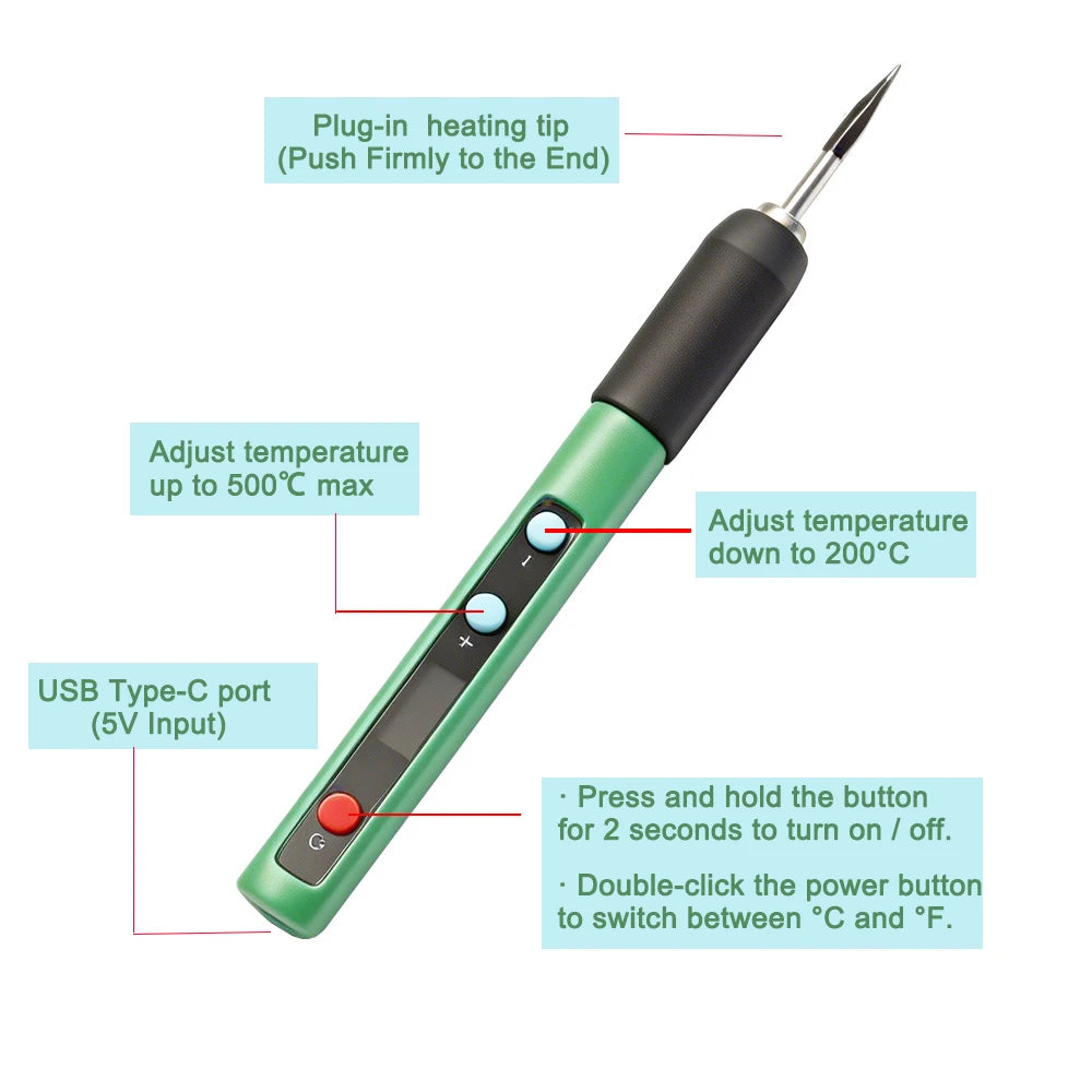 Electronics Repair Tool Kit Soldering Pen USB 5V Welding Tool LCD Temperature Control 200-500℃ PCB Circuit Board DIY Soldering K