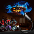 USB Halloween Projector Light 6-Pattern Adjustable LED Night Light for Halloween Christmas Atmosphere Mood Light Room Decoration