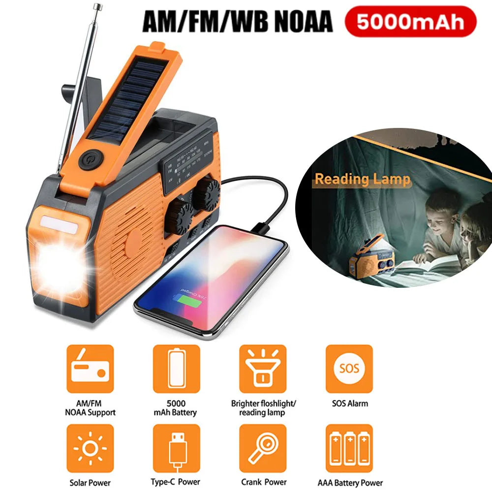 LOTOTG Portable Emergency Solar Power Radio Hand Crank Charging AM/FM Weather Radio Led Reading Flashlight Bank Phone Charger