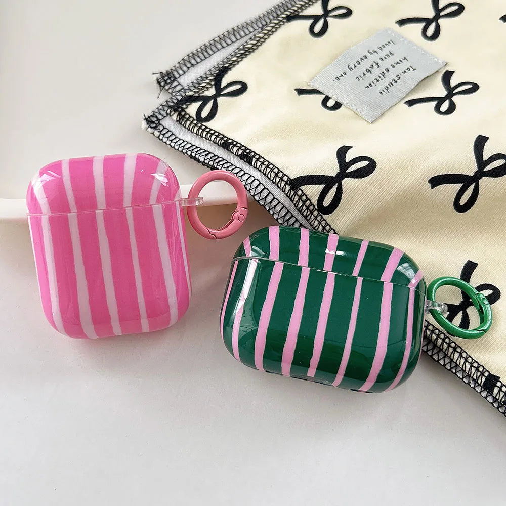 Summer Dopamine Simple Color Collision Stripes Splicing Soft Earphone Case For AirPods 4 5 Cover For AirPods 1 2 3 Pro 2 2nd