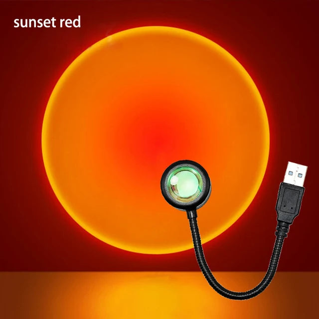 USB Sunset Projection Lamp Rainbow Atmosphere Night Light Sunset Light for Photography Selfie Coffee Store Live Wall Decoration